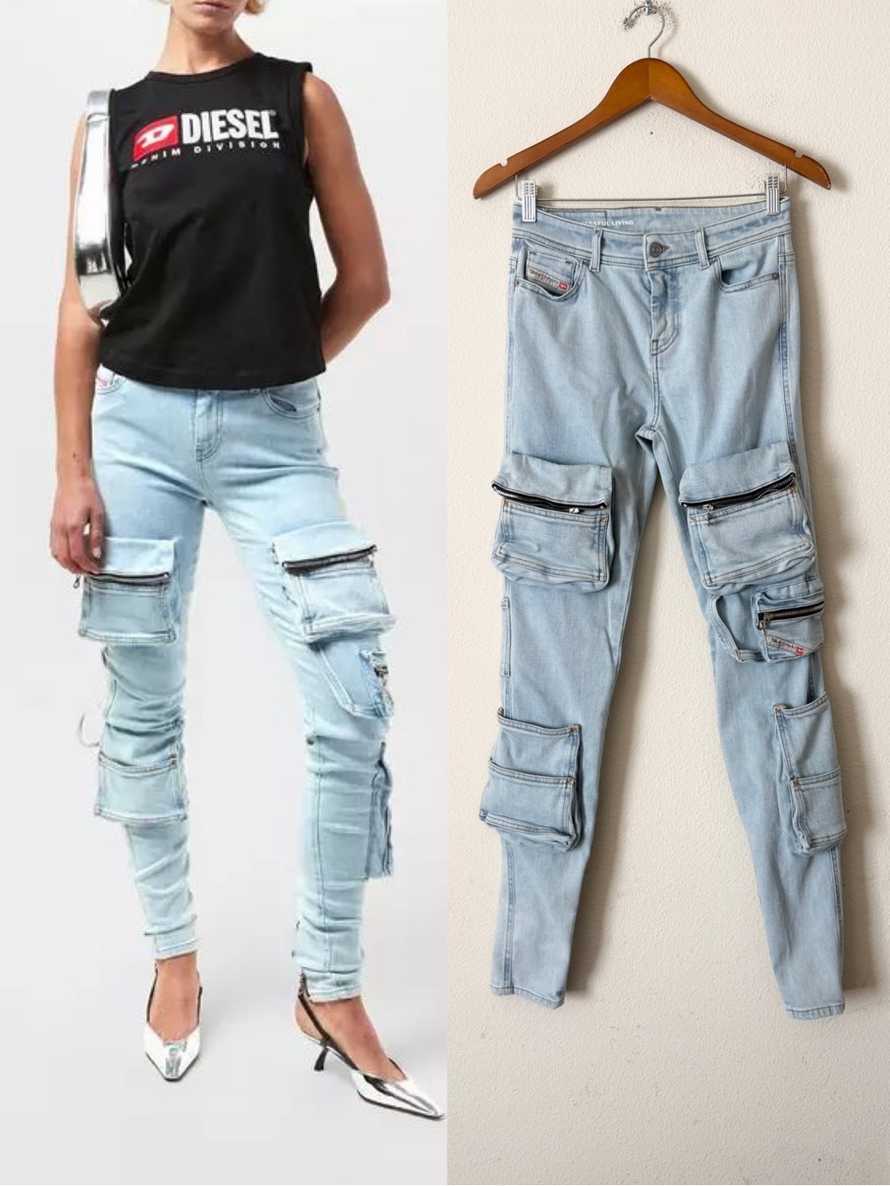 Diesel SIZE 28 Slandy 1984 blue light wash skinny pocketed jeans